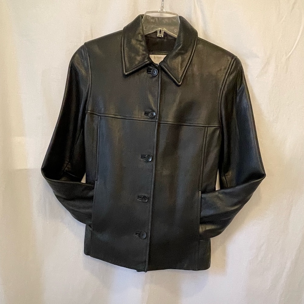 Ladies NINE WEST black leather jacket. Size Small.